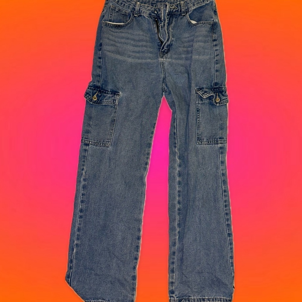 NO BUTTON CARPENTER JEANS FOLDOVER BLUE JEAN PANTS